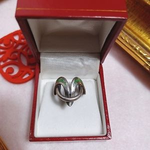 Vintage silver and green turquoise ring signed by artist